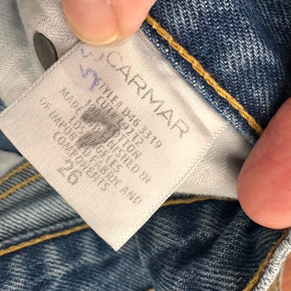 Carmar Two-Tone Light Blue Straight Leg Jeans with Frayed Trim - Picture 10 of 13
